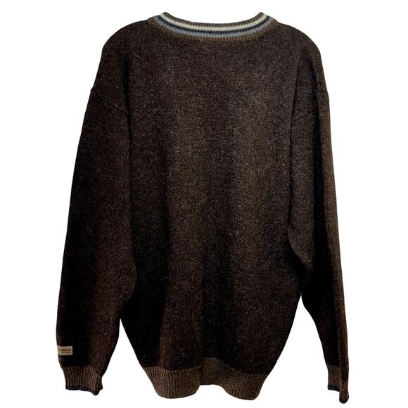 Columbia Shetland Wool Sweater Tennis Varsity Men's LG V-Neck Pullover Brown Y2K - Picture 2 of 3